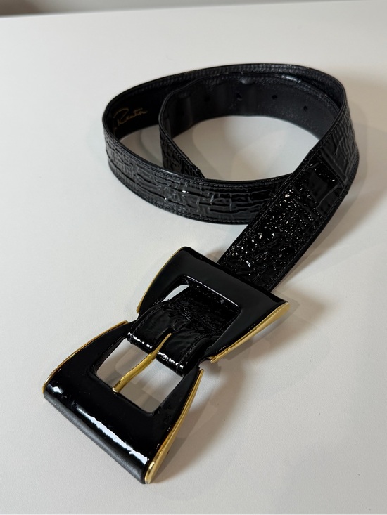 Oscar de la Renta Accessories - Oscar de la Renta USA Small Genuine Leather Black Bow Tie Gold Tone Belt Cute